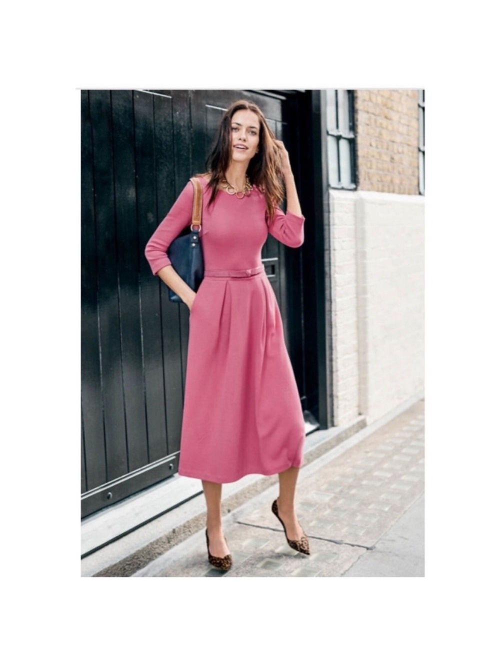 Boden Harley Fit and Flare Textured Midi Pink Dress Women’s Size 14